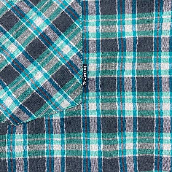 Billabong Shirt Men Medium M Teal Gray Plaid Button Down Chest Pocket Casual - Picture 2 of 7